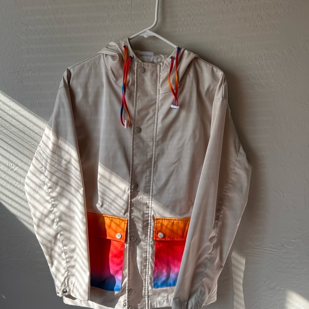 Google Beige Raincoat with Multicolor Pockets